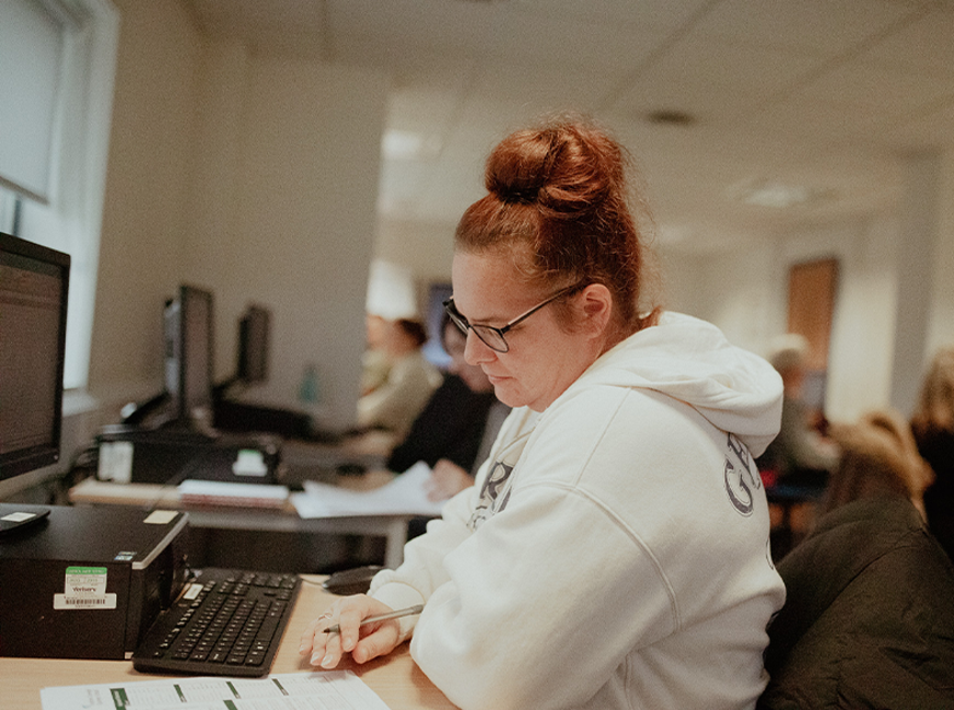 business management student working