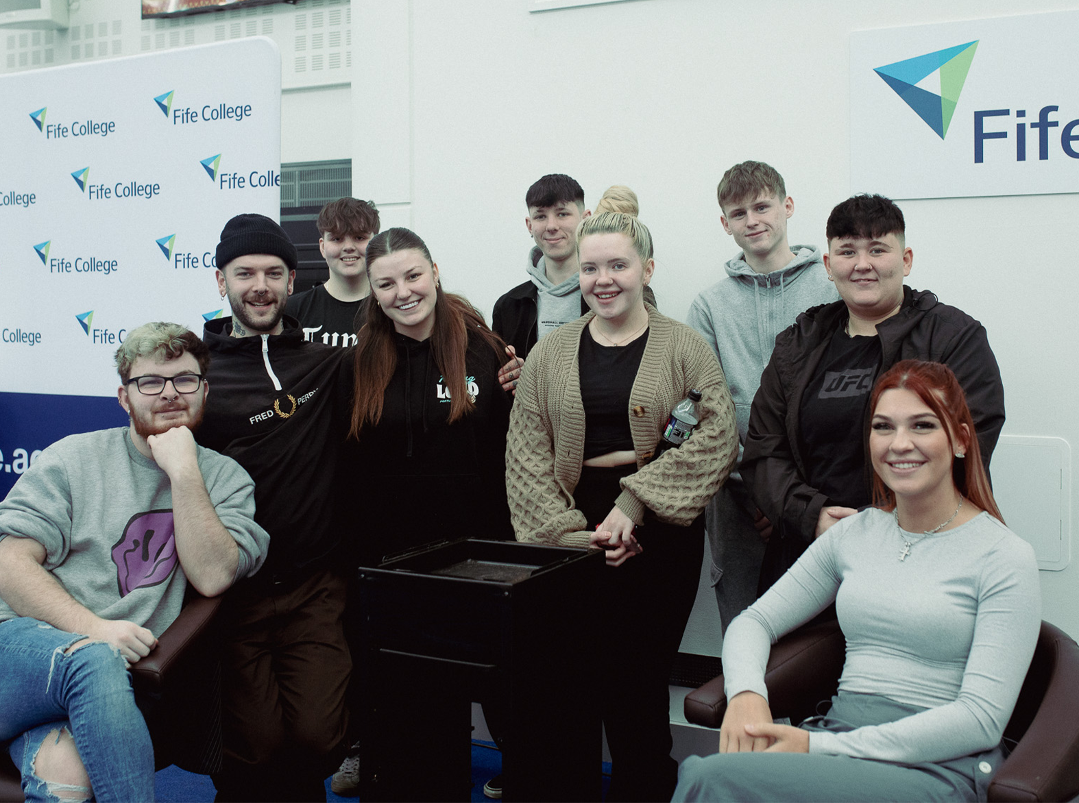 group of Kirkcaldy students smiling at camera