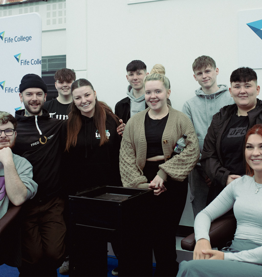group of Kirkcaldy students smiling at camera